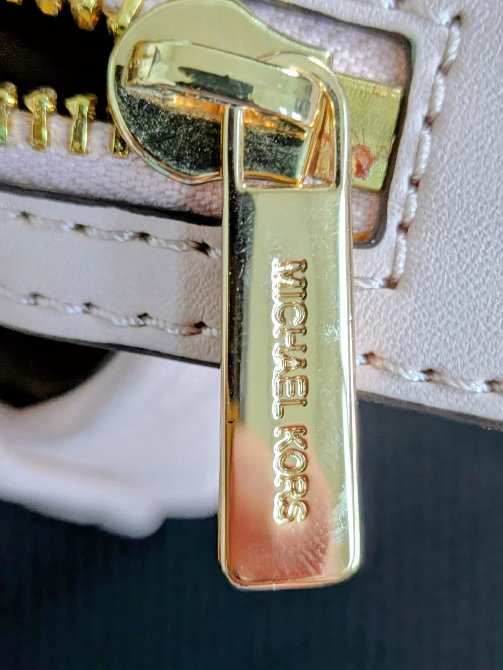 Michael Kors Pebbled Leather Satchel in Soft Blush with Gold Hardware
